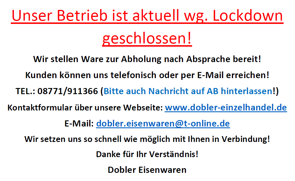 INFORMATION für unsere Kunden zum Lockdown